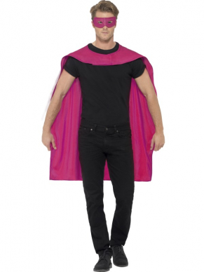 Deze wereld kan wel een nieuwe superheld gebruiken. Ontwerp je eigen superhelden look met deze roze cape en roze oogmasker. Ook verkrijgbaar in andere kleuren. Kan door zowel mannen als vrouwen gedragen worden!
Leuk voor Caranaval, Gay Parade van Superhelden Themafeesten.