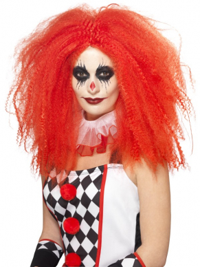 Rode lange clown pruik voor een horror clown of een gewone clown. Met onze schmink setjes kunt u alle kanten op. Leuk voor Carnaval of een Halloween Horror feest. 