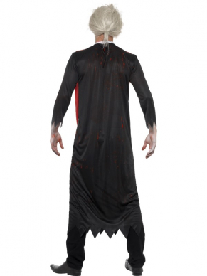 Zombie Hoge Priester Halloween Horror Verkleedkleding, bestaande uit  het zwarte gewaad met bloedvlekken & kraag. Maak uw outfit compleet met horror schmink en bloed. 