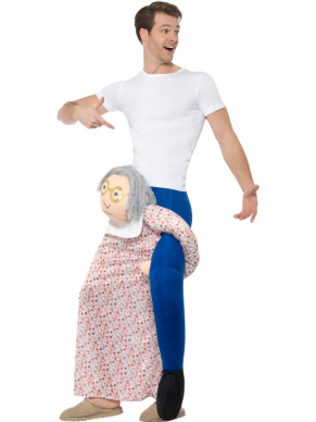 Op de rug van Oma dansend door de menigte, met dit te gekke Piggy Grandma kostuum ben jij het middelpunt van elk feest.Het kostuum bestaat uit één geheel.