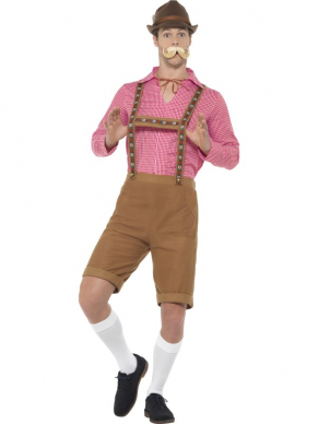 Kies voor deze geweldige rood/bruine Mr Bavarian Costume met Shirt & Lederhosen tijdens jouw Tiroler feestje. Kijk hier voor leuke stijlaccessoires .