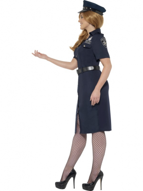 Een Elegante Curves NYC Politie Kostuum. Dit kostuum bestaat uit een jurk met riem en hoed.Voor accessoires kijk hier.
