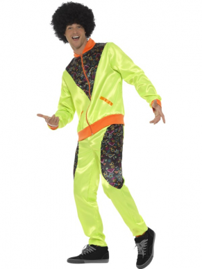  Retro Shell Heren Trainingspak , dit kostuum bestaat uit een jasje met broek gestyled in Neon kleuren.Bekijk hier bijpassende accessoires en andere eighties kostuums voor heren.