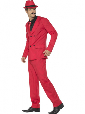 Een mooi Rood Kostuum, bestaande uit Jasje met Broek, Mockshirt met stropdas en een rode Hoed.