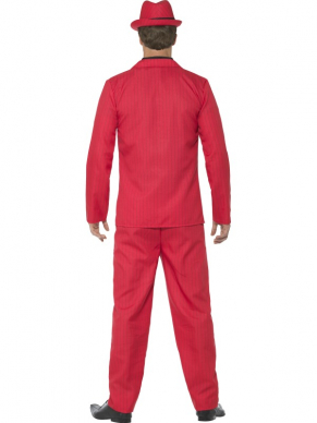 Een mooi Rood Kostuum, bestaande uit Jasje met Broek, Mockshirt met stropdas en een rode Hoed.