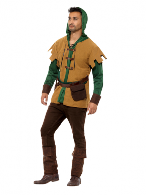 Steel de show met dit fantastische Robin Hood-kostuum, dit kostuum bestaat uit een groen shirt met hooded tuniek, een riem, bootcovers en een zak.
