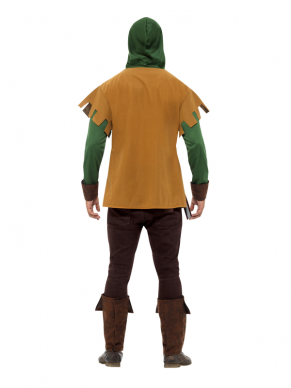 Steel de show met dit fantastische Robin Hood-kostuum, dit kostuum bestaat uit een groen shirt met hooded tuniek, een riem, bootcovers en een zak.