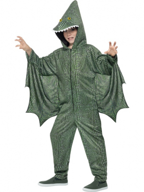 Voor de echte Dinosaurus Fan hebben wij dit geweldige Pterodactyl Dinosaur Kostuum. Dit kostuum bestaat uit een Groene Jumpsuit met aanhangende vleugels en capuchon. Leuk voor Carnaval of gewoon voor in de verkleedkist.