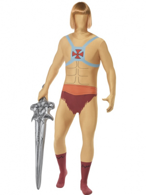 He-Man Second Skin met opblaasbare zwaard en heuptasje.