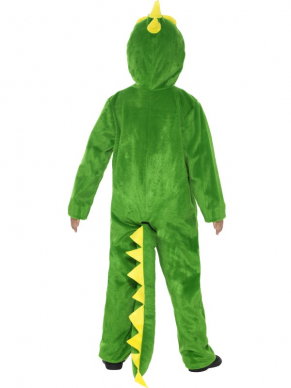 Deluxe Krokodillenkostuum, bestaande uit de groene jumpsuit met muts en staart.