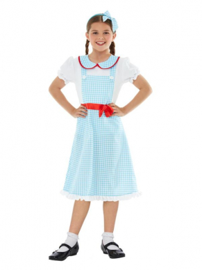 Country Girl Kostuum, bestaande uit de blauw/witte jurk met haarband.