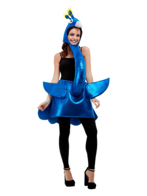 Deluxe Peacock-kostuum, bestaande uit het blauw-hout metallic hooded pak, combineer dit kostuum met onze Peacock Schmink om de look compleet te maken. Leuk voor Carnaval, Zomerfeest of Vrijgezellenfeestje.