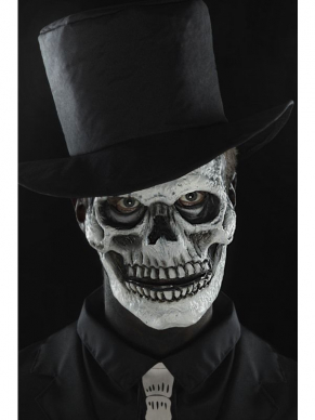 Maak jouw Halloween Skeleton Look helemaal compleet met deze zelfklevende Make-Up FX, Foam Latex Skeleton Face Prosthetic, 2 delen met beweegbare kaak.