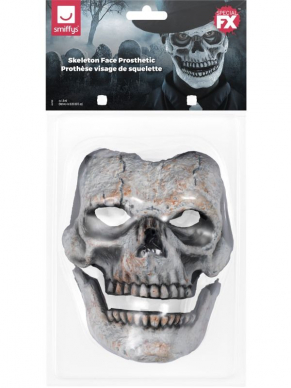 Maak jouw Halloween Skeleton Look helemaal compleet met deze zelfklevende Make-Up FX, Foam Latex Skeleton Face Prosthetic, 2 delen met beweegbare kaak.