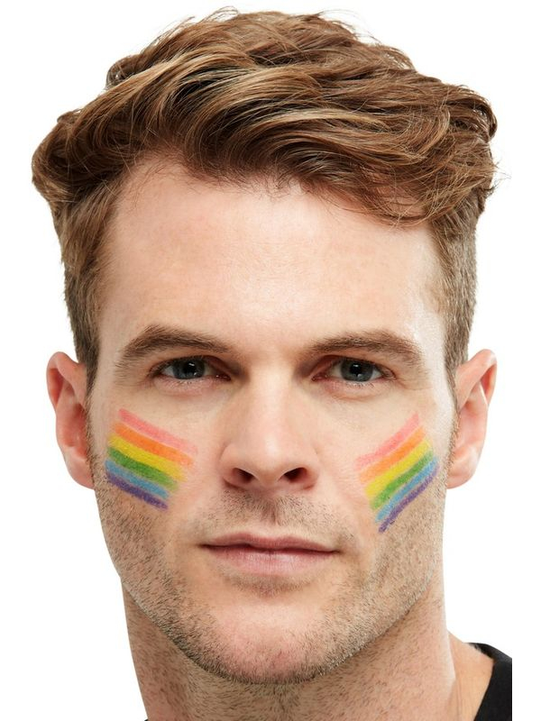 Met deze Make-Up FX, Rainbow Grease Paint Stick, zet je in een mum van tijd een vlag in de kleuren van de regenboog op je gezicht. Bekijk hier al onze regenboogartikelen .