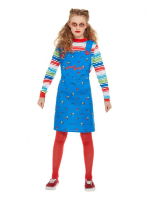 Jaag iedereen de stuipen op het lijf met dit enge Chucky Kostuum voor meisjes, bestaande uit het blauwe tuinjurkje en gestreepte shirt. Maak de look compleet met onze Chucky Make-Up Kit. Wij verkopen het Chucky kostuum voor het gehele gezin.
