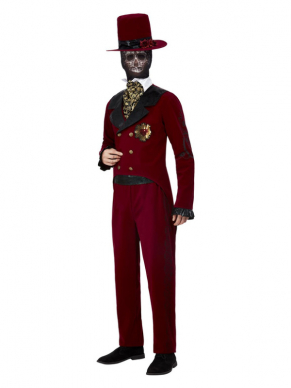 Deluxe DOTD Sacred Heart Groom Kostuum, bestaande uit het jasje, mock shirt, broek, masker en hoed. Perfect voor een Halloweenfeest.
