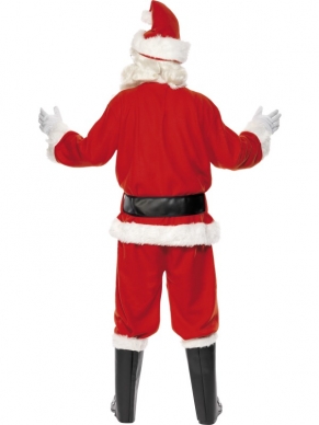 Deluxe Kerstman Kostuum 6-delig - compleet Kerstman kostuum, inclusief rood - witte jas, rode broek, kerstmuts, zwarte riem, witte handschoenen en zwarte laarsovertrekken. Wij verkopen verschillende accessoires met leuke kortingen!
