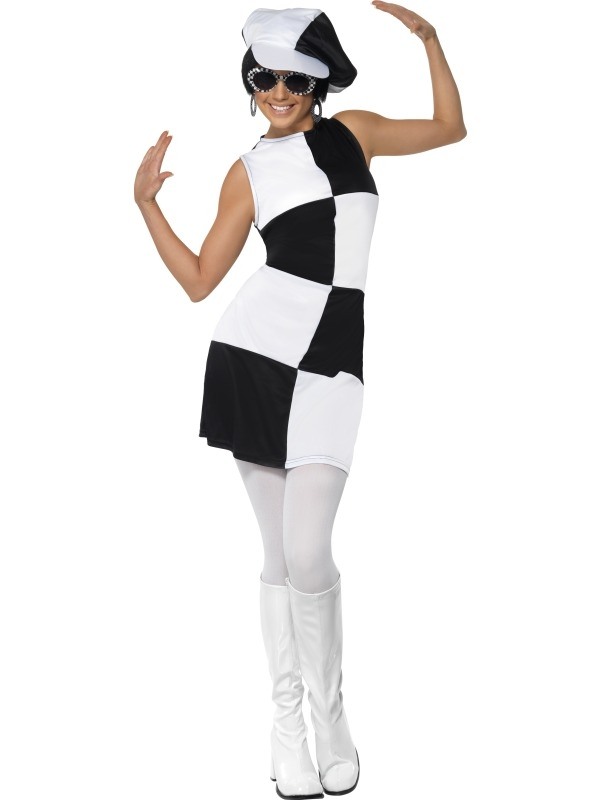 Artiest Invloed Eerste 1960'S Party Girl Zwart Wit Kostuum snel thuis bezorgd!