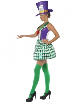 Mad Hatter Alice In Wonderland Dames Kostuum. Inbegrepen is de mooie jurk en de grote hoge hoed. 