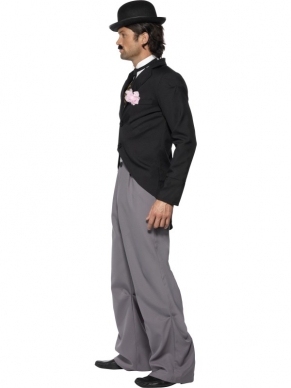 Charlie Chaplin-kostuum uit de jaren 20. Inbegrepen zijn de broek, het jasje, de spencer en de stropdas. 