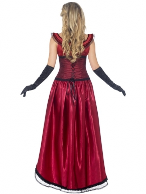 Western Authentic Bordeel Dames Verkleedkleding Bourgondië (rood) met korset.
