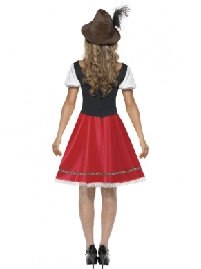 Bavaria Biermeisje Dames Verkleedkostuum. Alpen Oostenrijks meisje verkleedkleding met jurk en schortje.
