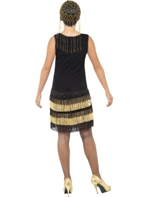 1920's Mooi Versierde Flapper Kostuum, bestaande uit de jurk van kant en franjes. Om de look compleet te maken verkopen wij bijpassende accessoires zoals pruiken, panty's, sigarettenhouder, en parelketting los.