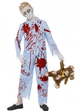 Zombie Pyjama Boy Jongens Halloween Verkleedkleding. Inbegrepen is de Bebloede Horror Pyjama Jas en Broek. Halloween schmink setjes verkopen we los. We verkopen nog veel meer halloween verkleedkleding voor jongens en meisjes. 