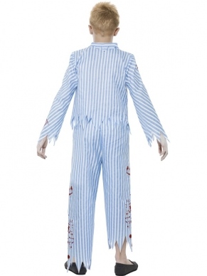 Zombie Pyjama Boy Jongens Halloween Verkleedkleding. Inbegrepen is de Bebloede Horror Pyjama Jas en Broek. Halloween schmink setjes verkopen we los. We verkopen nog veel meer halloween verkleedkleding voor jongens en meisjes. 