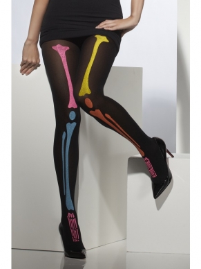 Zwarte Panty met Neon Skelet Print
