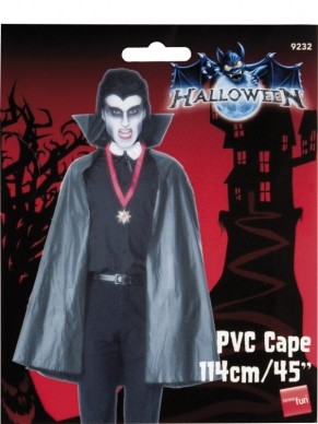 PVC Vampieren Heren Halloween Cape. De cape is 114cm lang en heeft een mooie opstaande kraag. 