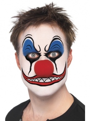 Scary Clown Make Up Kit, inclusief schmink, make-up krijtjes, rode neus, sponsje en instructies hoe je te werk moet gaan. Deze professionele look maakt je nu gemakkelijk zelf!