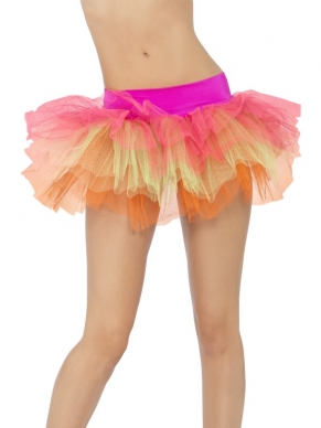 Neon Kleuren Onderrok Tutu - mooie volle tutu met elastische band. De tutu heeft 4 lagen en is 30 cm lang. Geschikt om zo te dragen op een legging of onder een van de vele kostuums! Verkrijgbaar in 1 maat (one size fits most).