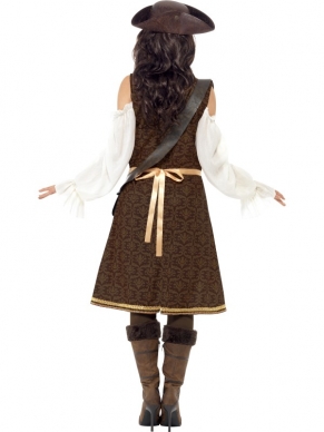 High Seas Piraten Dameskostuum met broek en schouderriem. Maak de look compleet met kledingaccessoires zoals pruik, ooglapje, zwaard en nog veel meer leuke accessoires.