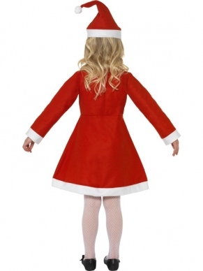Santa Girl Kerstvrouw Kostuum - compleet Kerstvrouw kostuum met rood jurkje en kerstmuts.