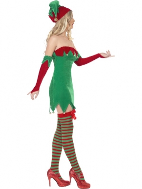 Sexy Elf Dames Kostuum - sexy strapless jurkje, fundamentele handschoenen en elfenmutsje. Wij verkopen de kousen apart in onze webshop.