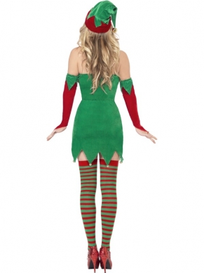 Sexy Elf Dames Kostuum - sexy strapless jurkje, fundamentele handschoenen en elfenmutsje. Wij verkopen de kousen apart in onze webshop.