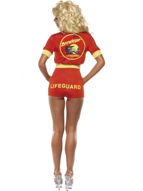 Baywatch Lifeguard Verkleedkleding. Sexy bodysuit met hak, rood vestje en plastic opblaasbare drijver. Verkijgbaar in diverse maten. De blonde krulpruik verkoopt wij los in onze webwinkel.