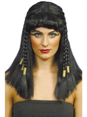 Deze prachtige Cleopatra Pruik met vlechtjes past mooi bij alle cleopatra kostuums. 
