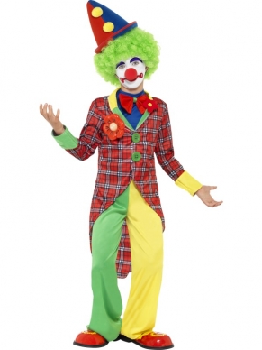Happy Clown Kostuum voor kinderen, bestaande uit het Jasje, Broek en shirt met vlinderstrik. De bijpassende accessoires verkopen we los. 