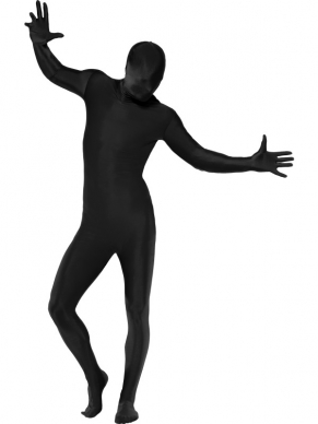 Second Skin Morph Suit Verkleedkleding. Originele morphsuit in de kleur zwart. De morphsuits zijn gemaakt van stretch lycra, waardoor het zich naadloos aanpast aan ieder figuur. Er zit een opening onder de kin en bij het kruis. U krijgt er ook een zwart heuptasje bij. 