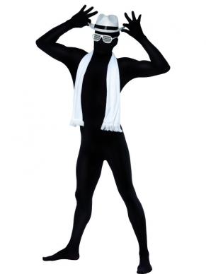 Second Skin Morph Suit Verkleedkleding. Originele morphsuit in de kleur zwart. De morphsuits zijn gemaakt van stretch lycra, waardoor het zich naadloos aanpast aan ieder figuur. Er zit een opening onder de kin en bij het kruis. U krijgt er ook een zwart heuptasje bij. 