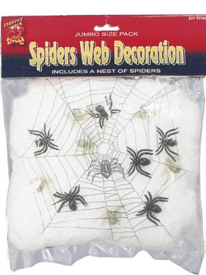 Wit Spinnenweb met 6 Spinnen Halloween Versiering