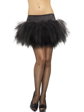 Zwarte Frilly Tutu - tutu met mooie volle lagen en elastische band. Geschikt om zo te dragen of onder een van de vele kostuums! Verkrijgbaar in 1 maat (one size fits most).