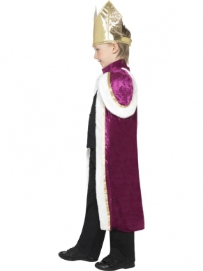 Kinder Koning Kostuum, bestaande uit de lange paarse Koningsmantel, inclusief gouden kroon.