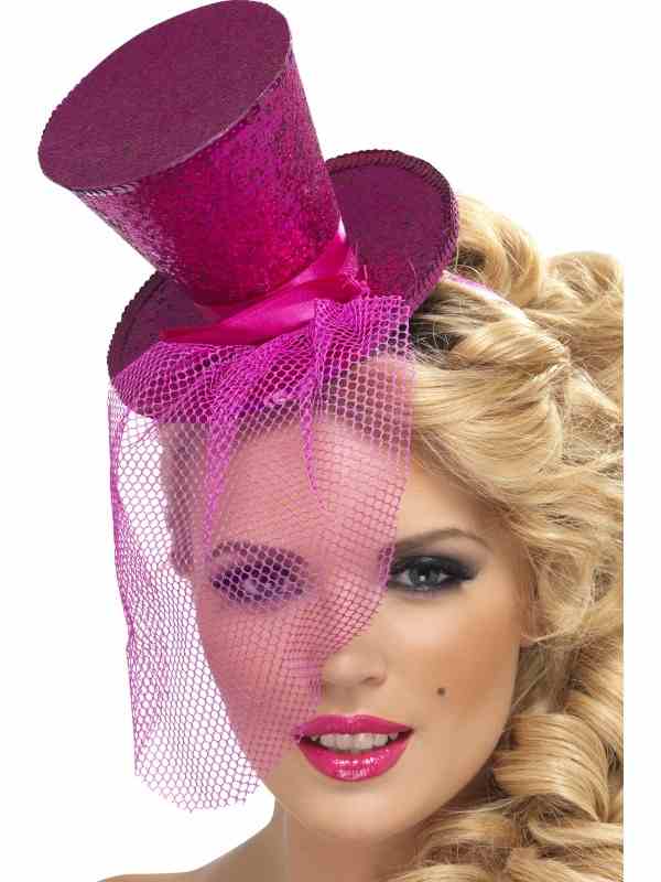 Fever Roze Mini Hoedje op Diadeem met Afneembare Sluier. Dit hoedje is verkrijgbaar in verschillende kleuren.