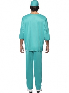 Chirurg Dokter Heren Verkleedkleding. Inbegrepen is de tuniek, de broek, mondkapje en hoofdkapje.