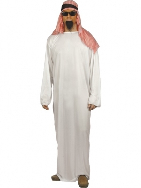 Arabieren kostuum bestaande uit een witte tuniek en arabieren hoofddoek.