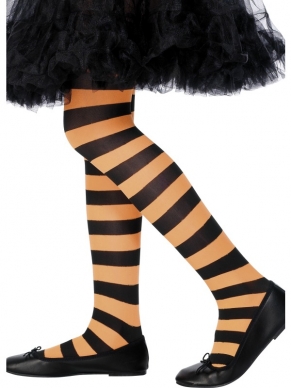 Oranje - zwart grijze panty passend bij het kostuum: Schattig Pompoen Fairy Peuter Halloween Kostuum.